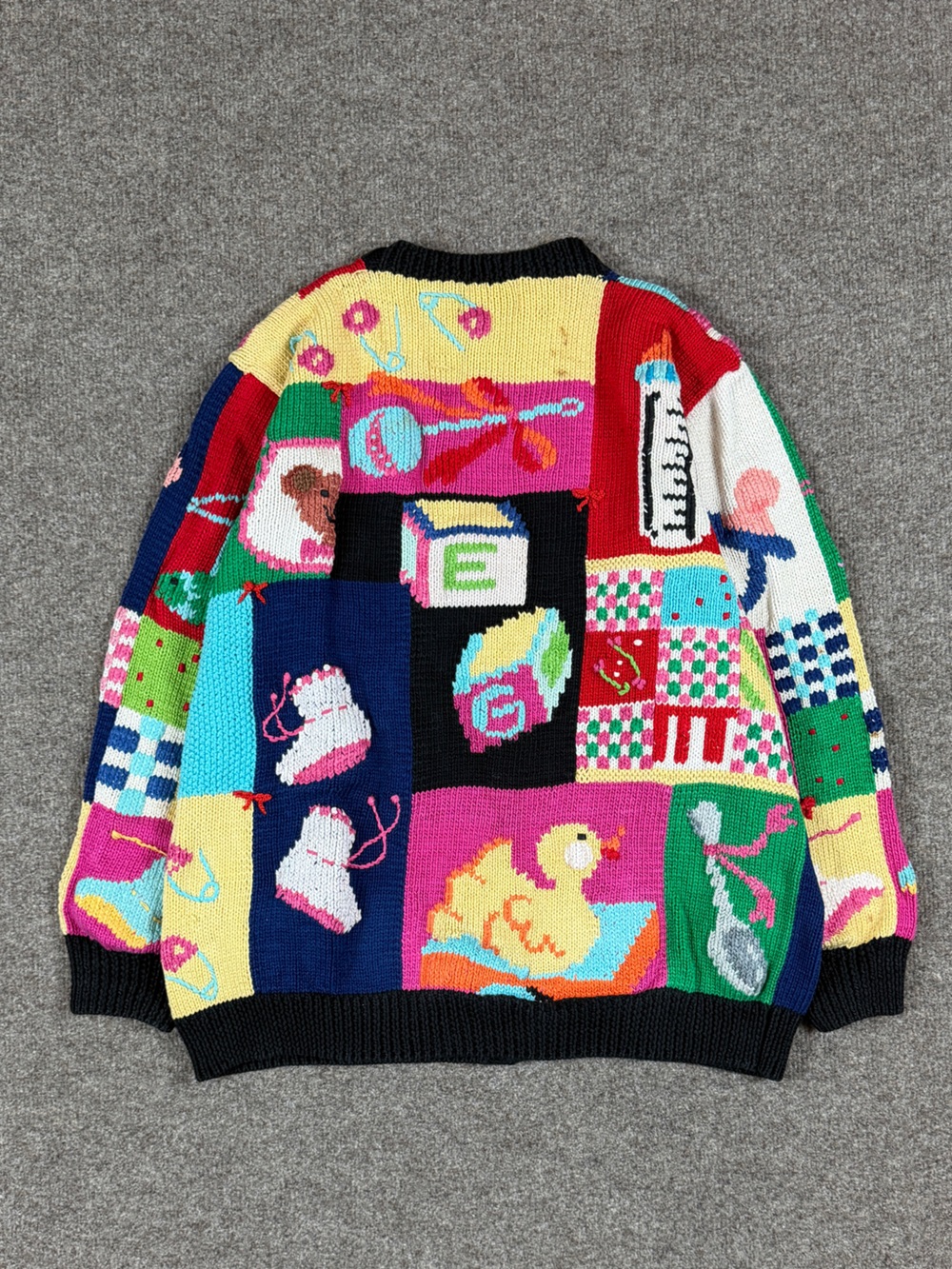 Vintage Baby Theme Hand Knit Cardigan Sweater Women’s M Art-To-Wear Teachercore - Picture 2 of 12